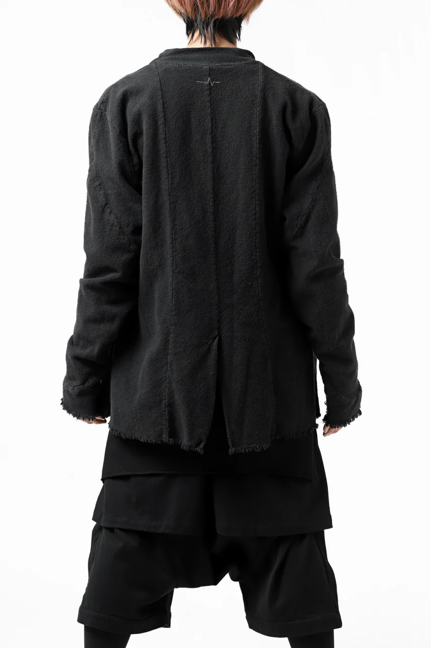 blackcrow 1B jacket silk wool cotton tweed with leather button (NAVY) - Image 13